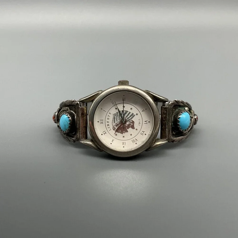 Liberty Womens Watch 23mm Sterling Turquoise Watch Tips Stamped New Batt